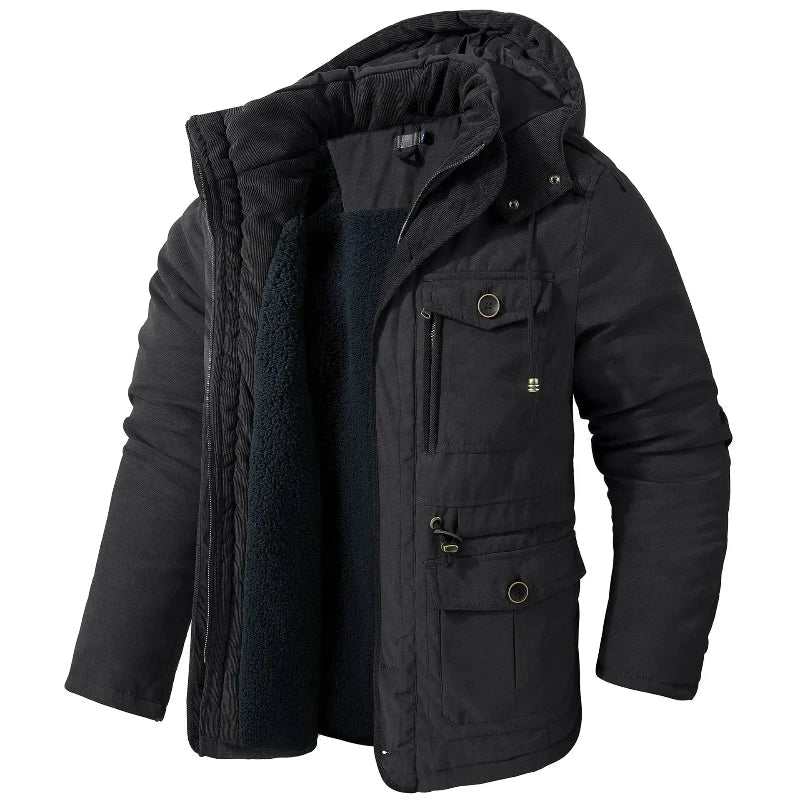 Men's Parka with Synthetic Fur and Zip-Up Hood - Elena Harper