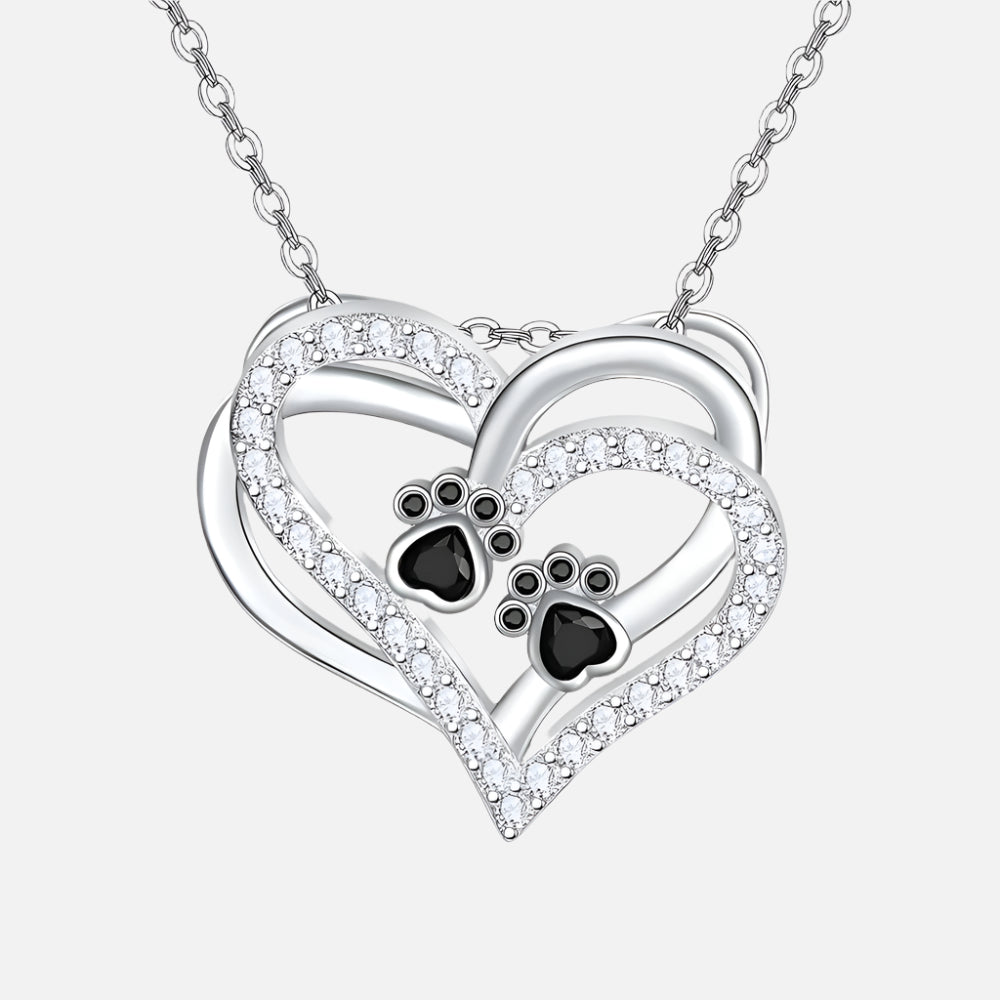 Dog Paw Heart Necklace with Cubic Zirconia