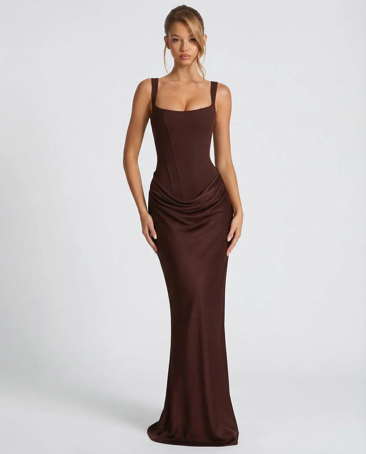Montarello Long Evening Dress for Women with Corset Bodice and Draping