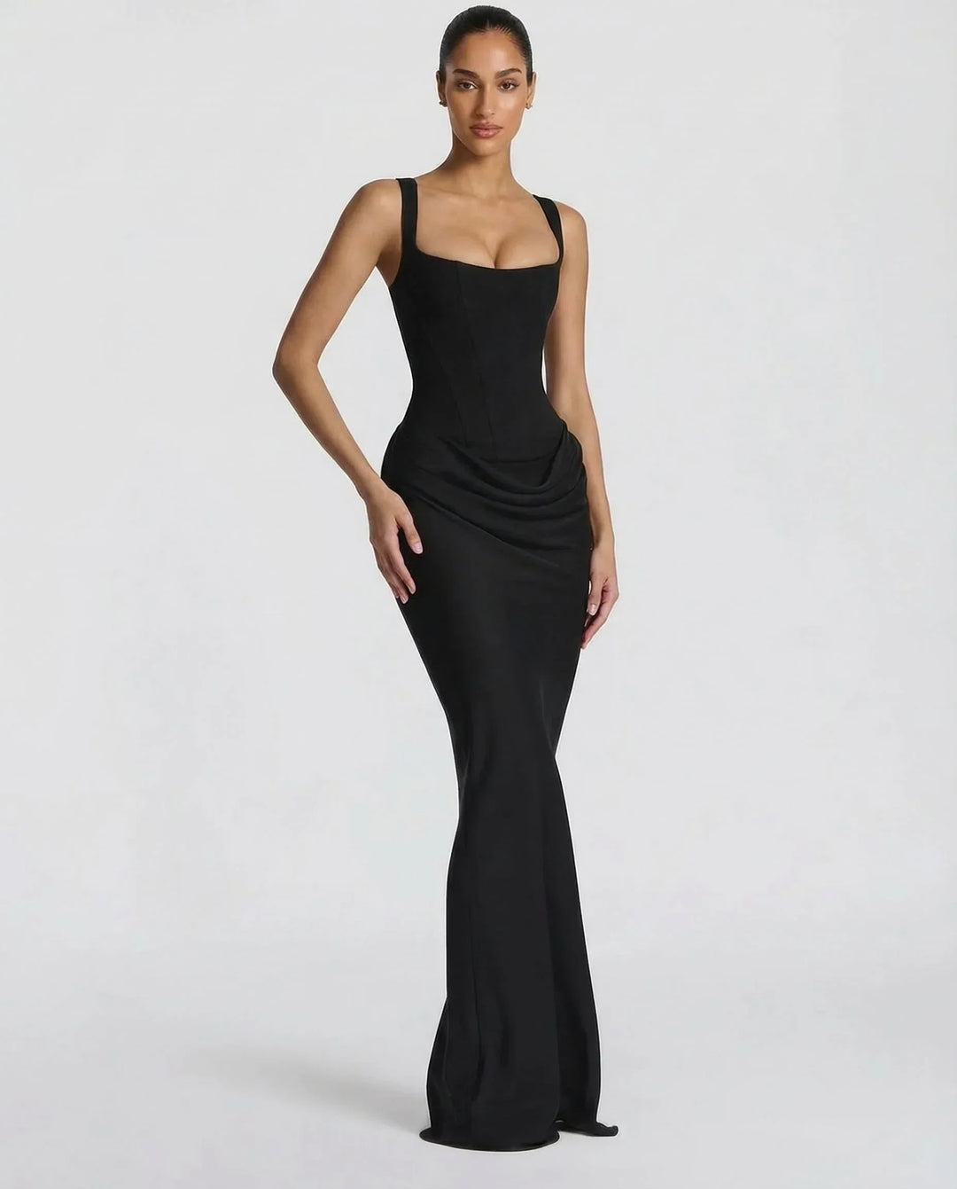 Montarello Long Evening Dress for Women with Corset Bodice and Draping