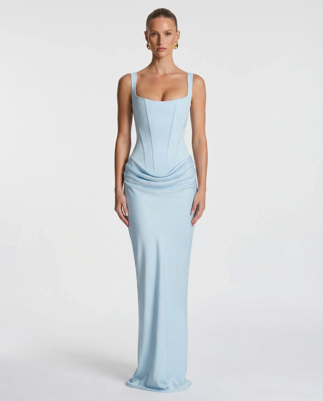 Montarello Long Evening Dress for Women with Corset Bodice and Draping