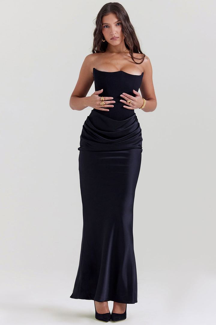 Paloma Elegant Satin Strapless Maxi Dress - Elena Harper