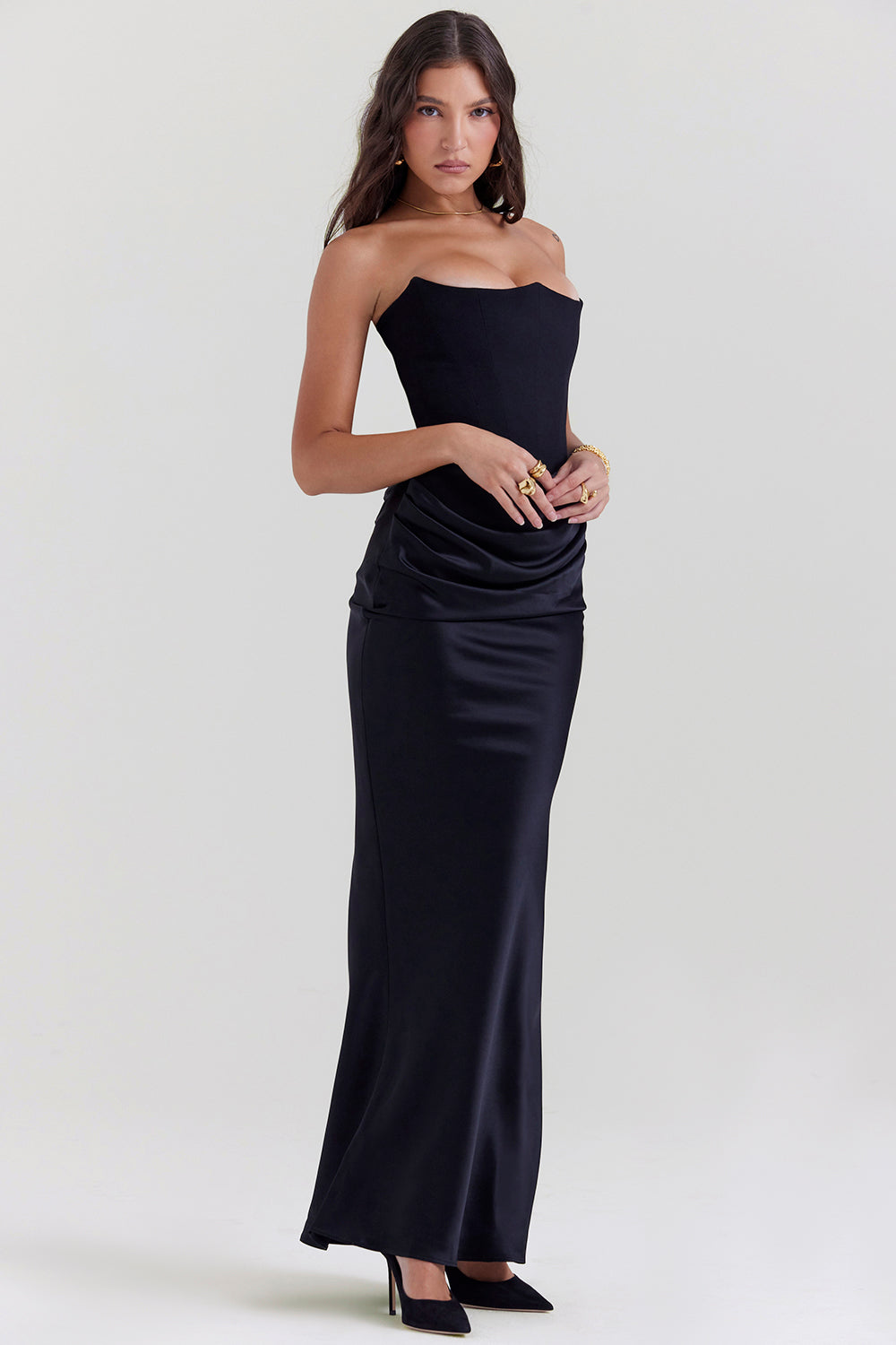 Paloma Elegant Satin Strapless Maxi Dress - Elena Harper