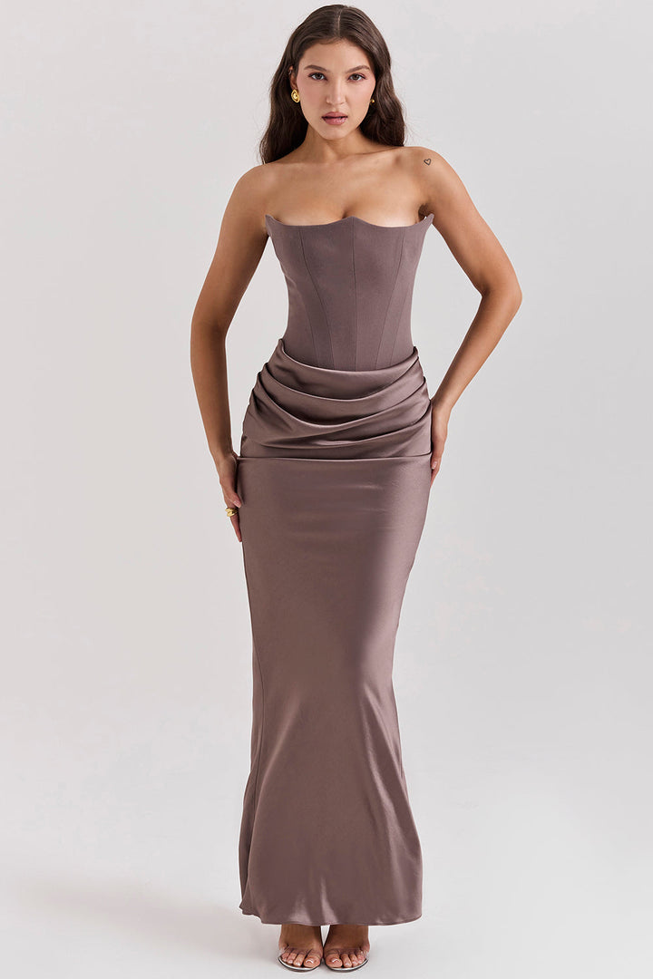 Paloma Elegant Satin Strapless Maxi Dress - Elena Harper