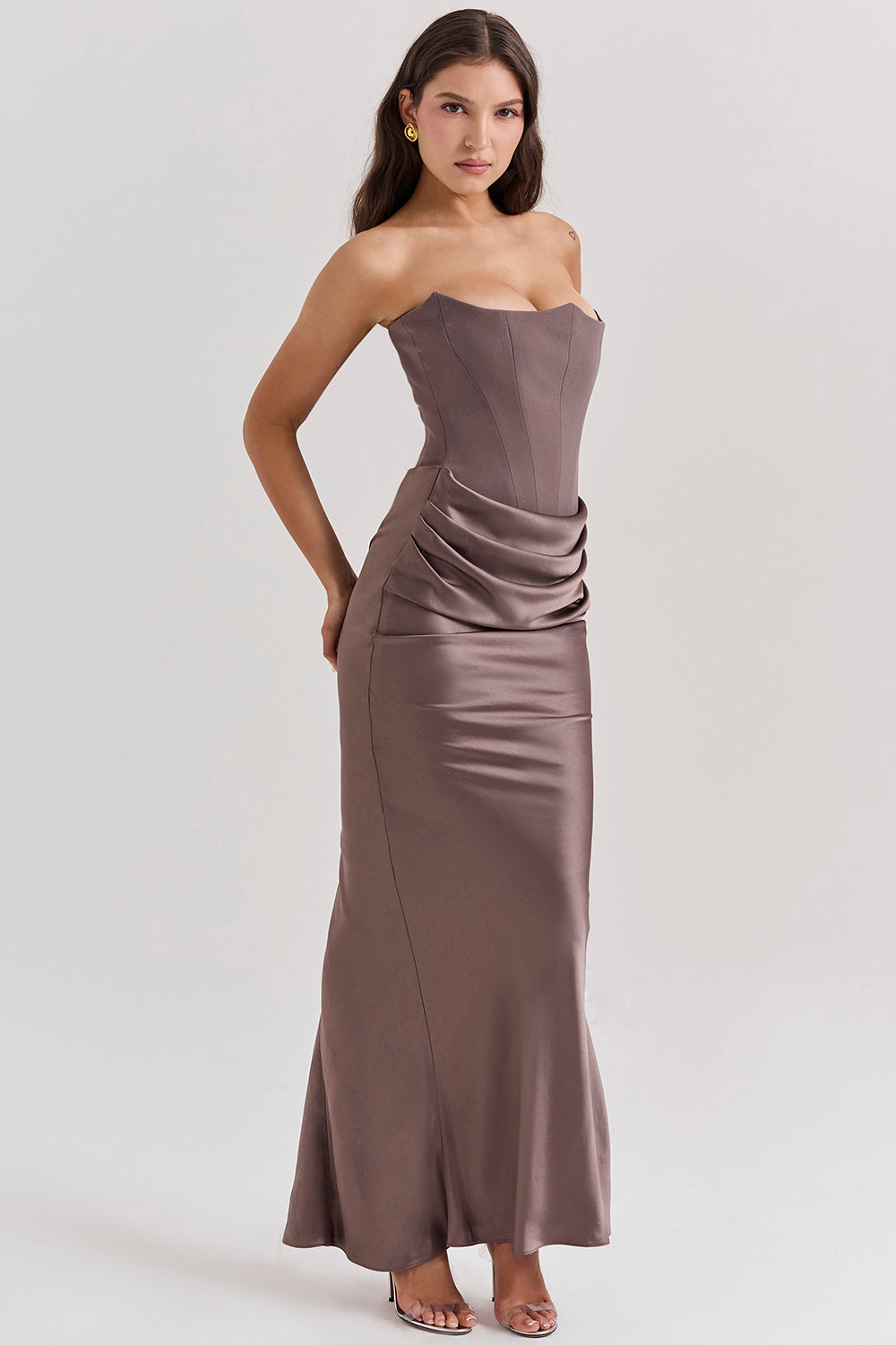 Paloma Elegant Satin Strapless Maxi Dress - Elena Harper