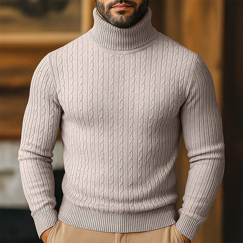 Curtis | Men's Cable Knit Turtleneck Sweater with Full Collar