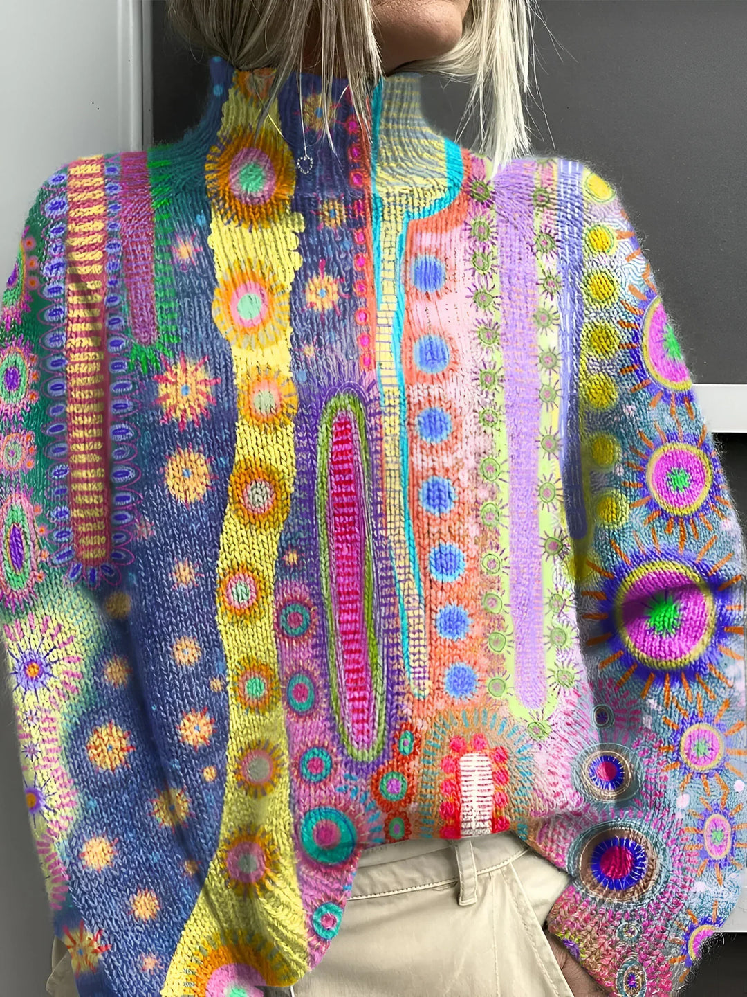 Daphne Colorful Knitted Turtleneck Sweater - Elena Harper