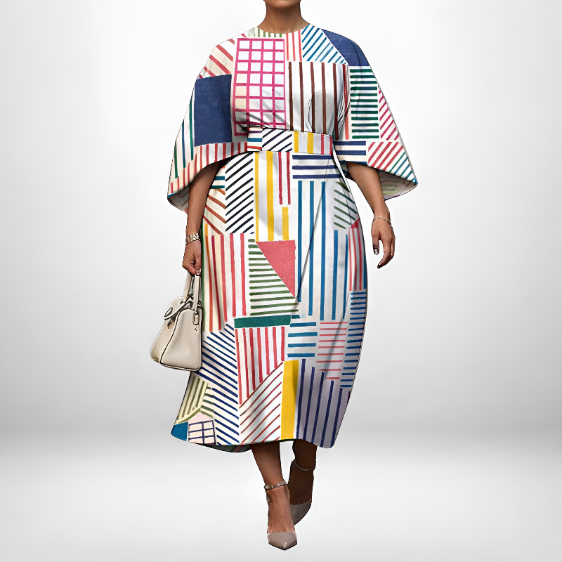 FERN | Geometric Midi with Sculpted Waist and Modern Art Elegance
