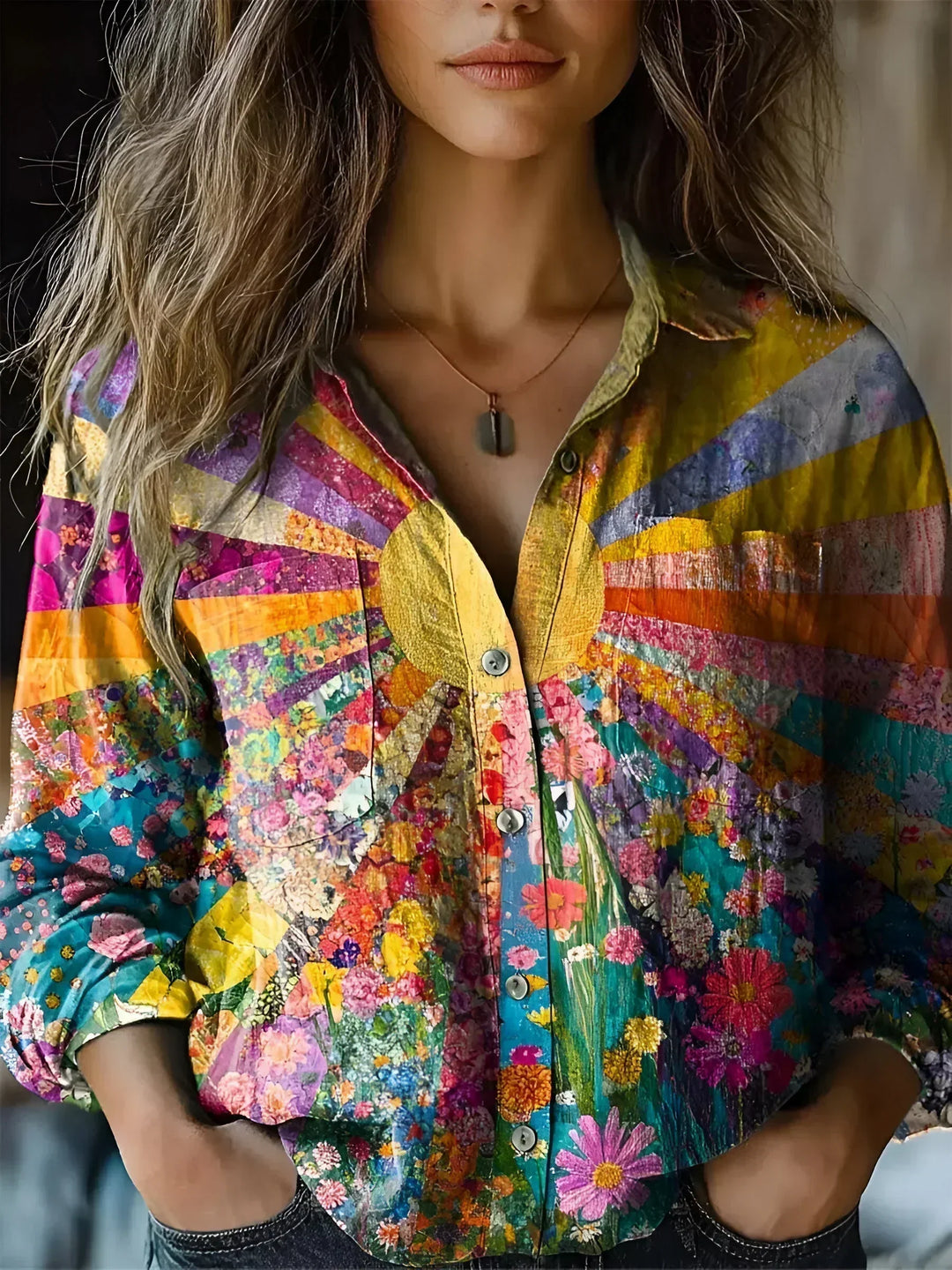 Amora - Sunrise Floral Patchwork Blouse