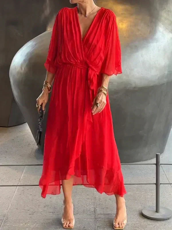 Monica | Smooth Muslin Dress with V-Neck