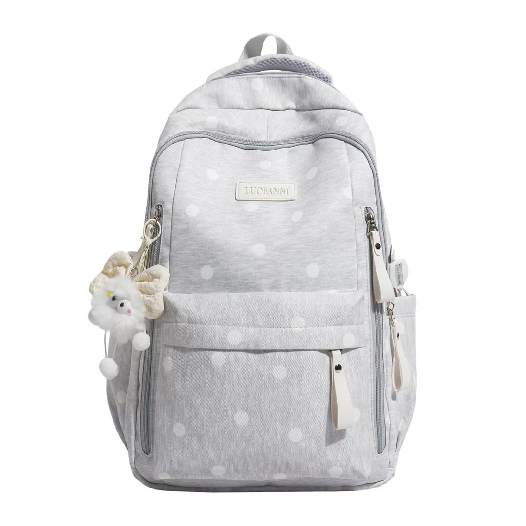 Ladies Backpack with Polka Dot Print - Multi-Pocket Backpack