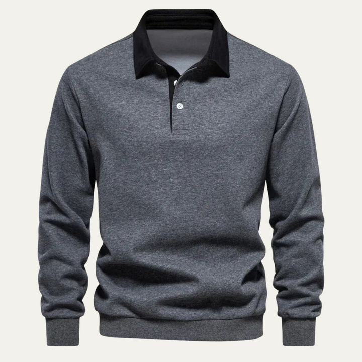 Men's Polo Shirt with Contrast Collar and Long Sleeves - Elena Harper