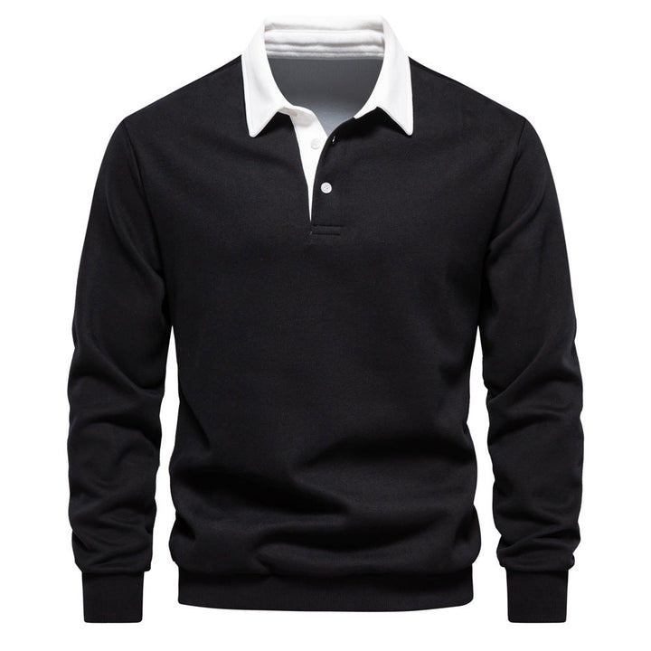 Men's Long Sleeve Polo with French Collar and Button Closure