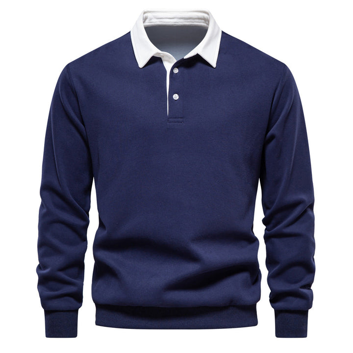 Men's Long Sleeve Polo with French Collar and Button Closure