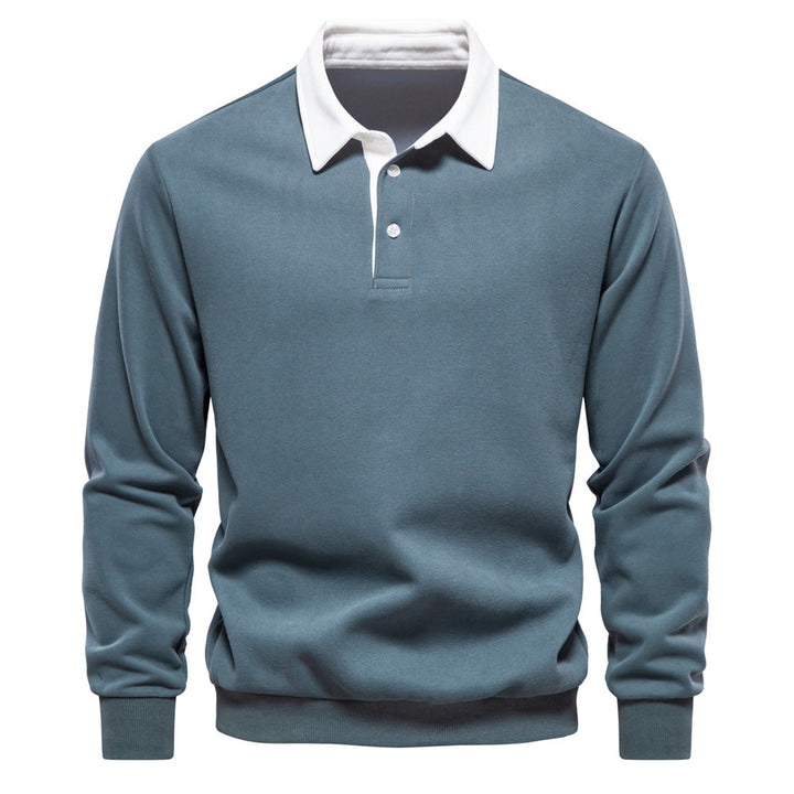 Men's Long Sleeve Polo with French Collar and Button Closure
