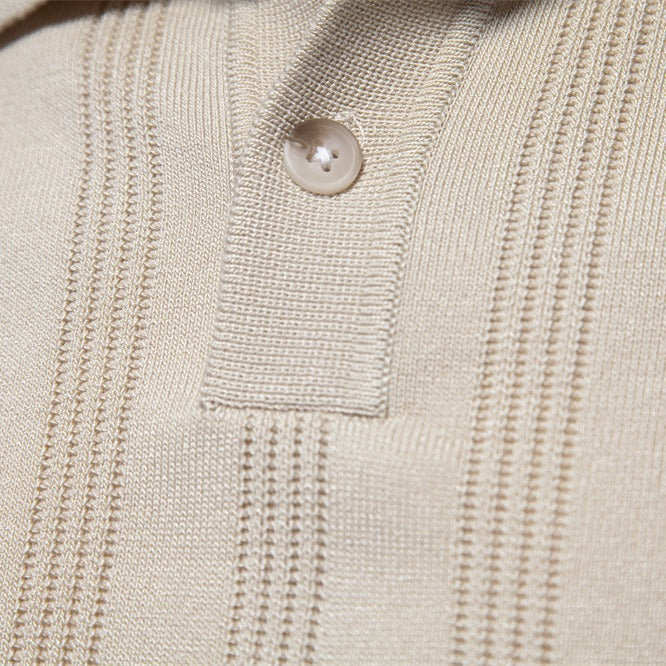 Men's Fine Knit Striped Polo Shirt with Short Sleeves - Elena Harper