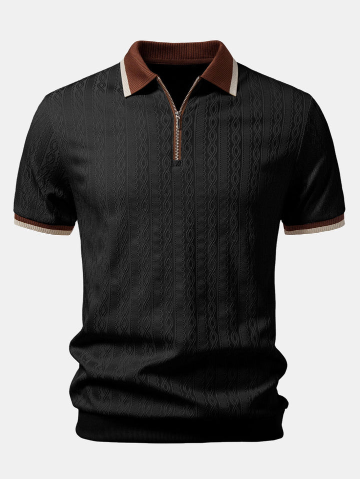 Men's Textured Polo with Contrasting Zip Collar
