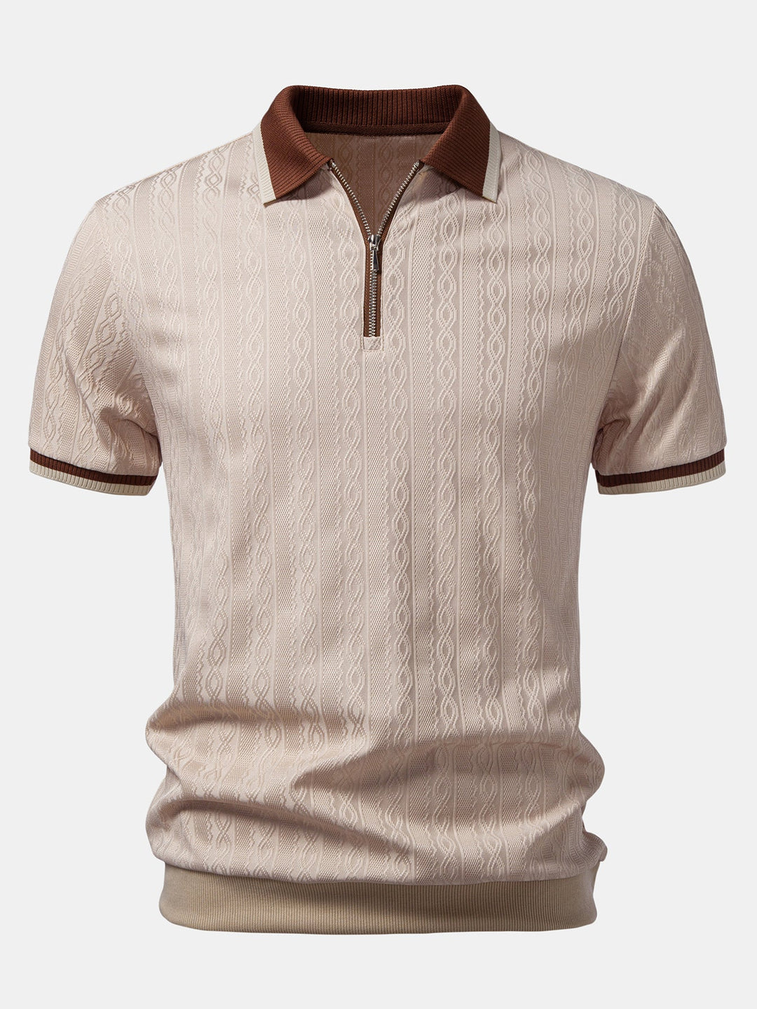 Men's Textured Polo with Contrasting Zip Collar