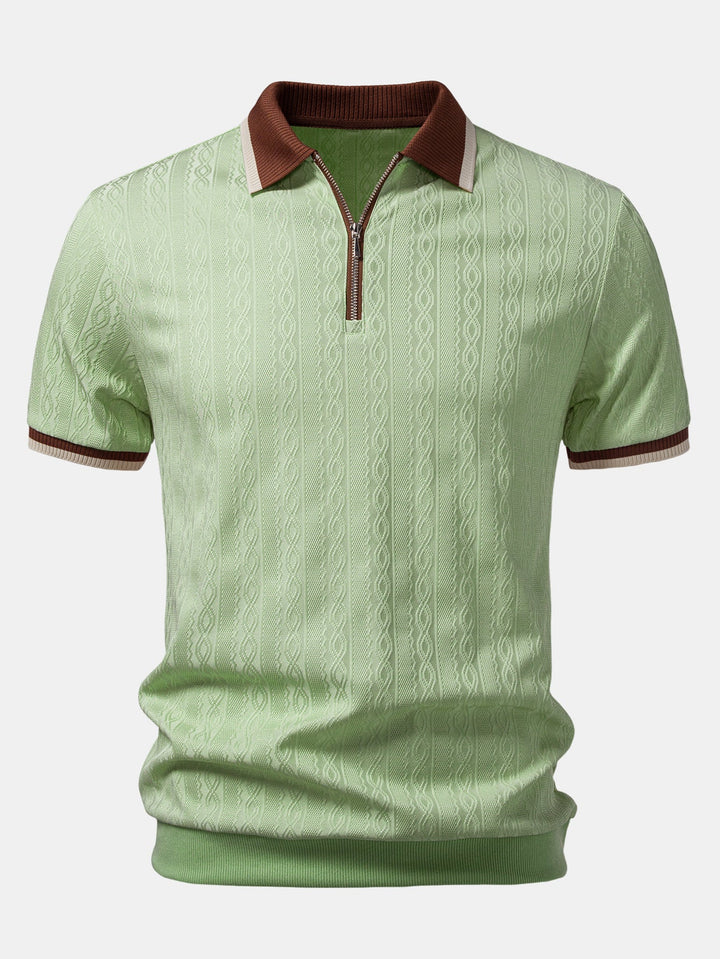 Men's Textured Polo with Contrasting Zip Collar