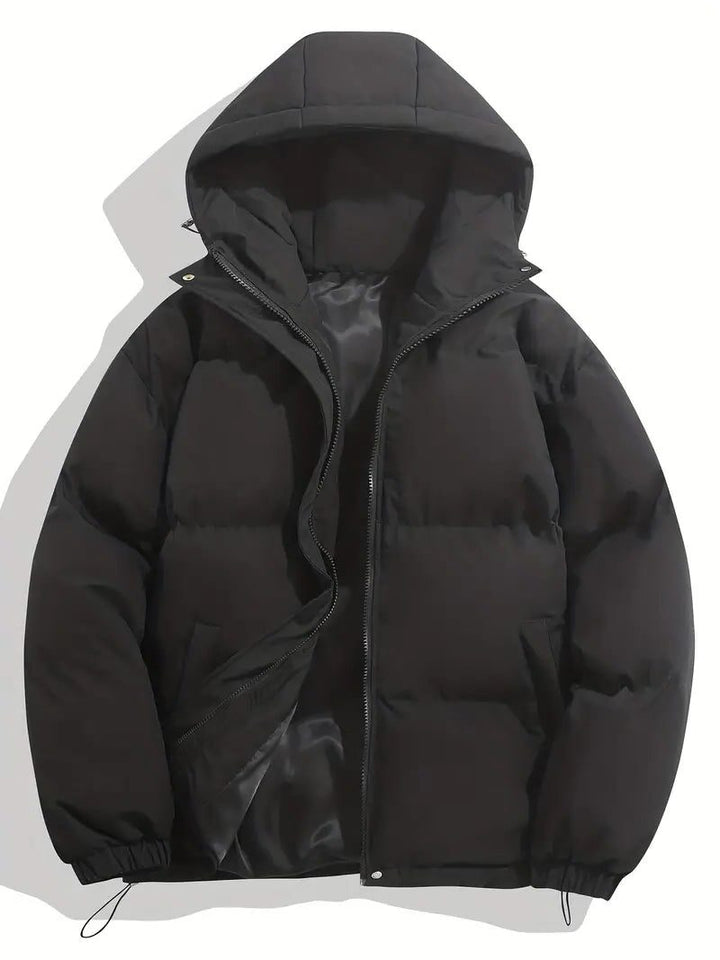 Puffer Winter Jacket with Zipper and Hood for Women