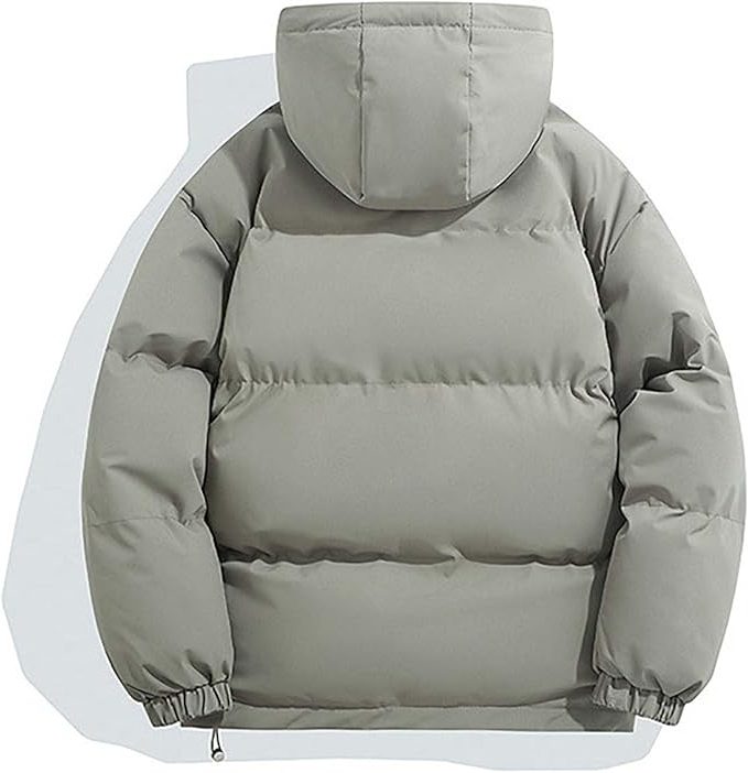 Puffer Winter Jacket with Zipper and Hood for Women