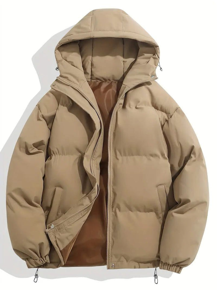 Puffer Winter Jacket with Zipper and Hood for Women