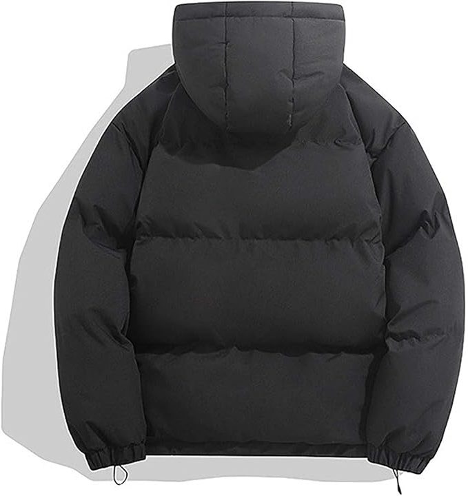 Puffer Winter Jacket with Zipper and Hood for Women
