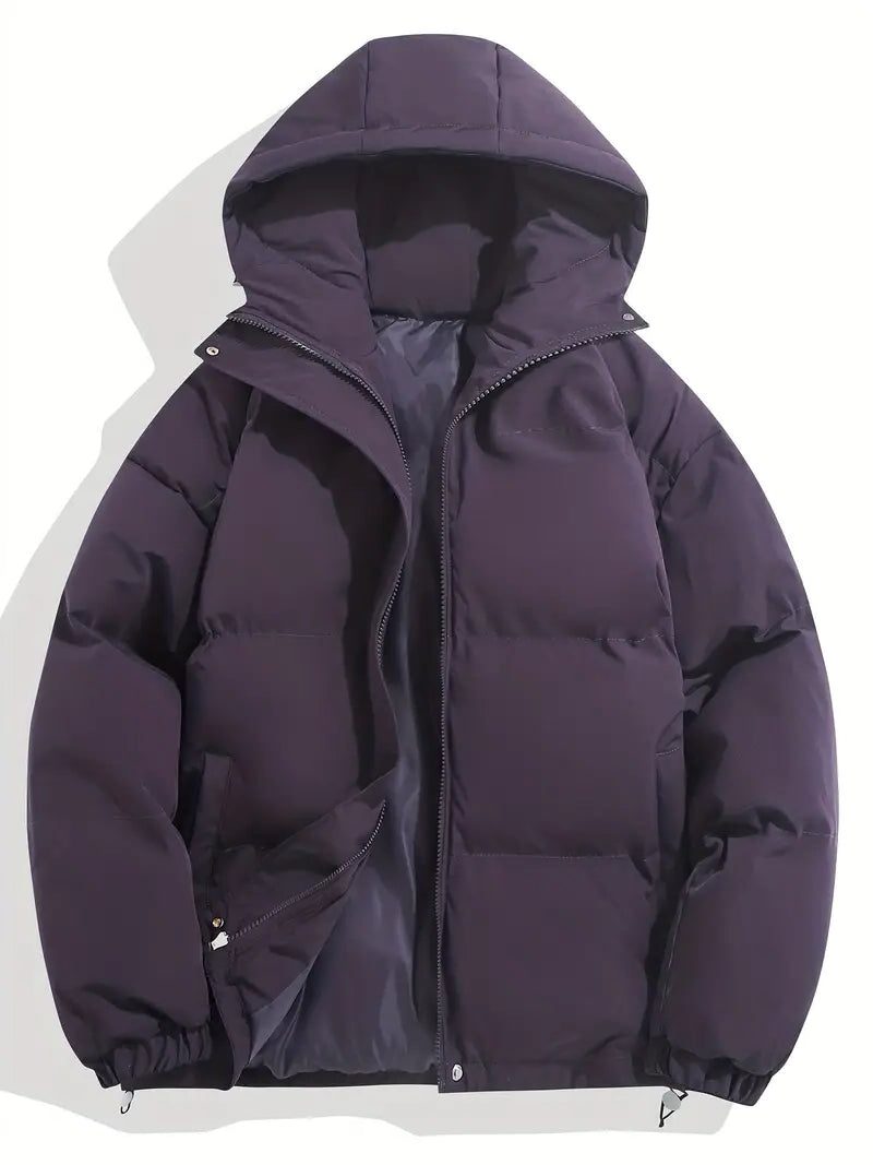 Puffer Winter Jacket with Zipper and Hood for Women