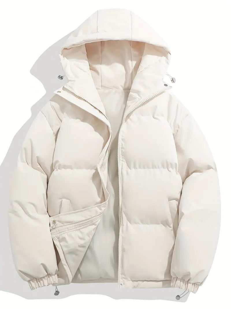 Puffer Winter Jacket with Zipper and Hood for Women