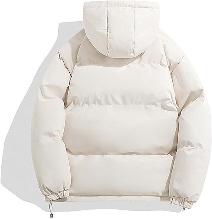 Puffer Winter Jacket with Zipper and Hood for Women