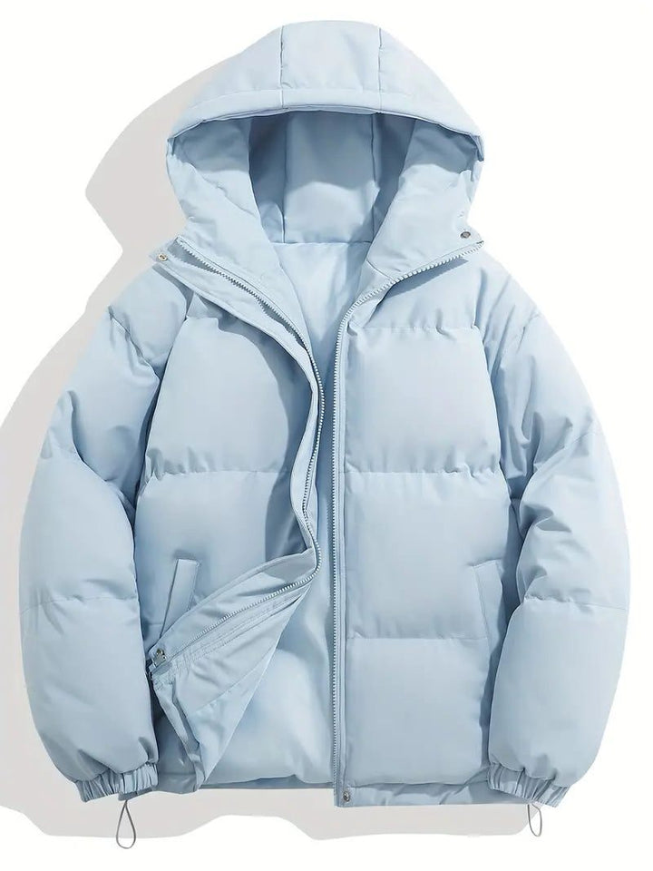 Puffer Winter Jacket with Zipper and Hood for Women