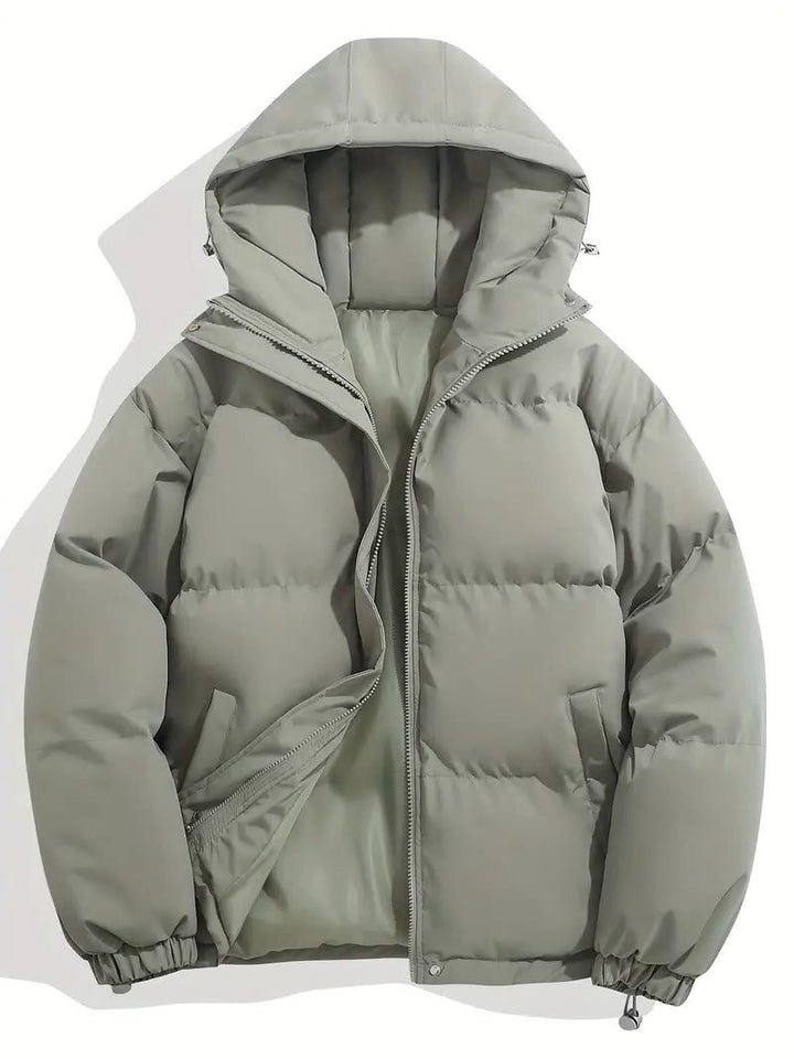Puffer Winter Jacket with Zipper and Hood for Women