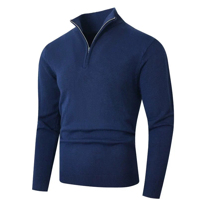 Men's Knit Zip Neck Pullover with Long Sleeves