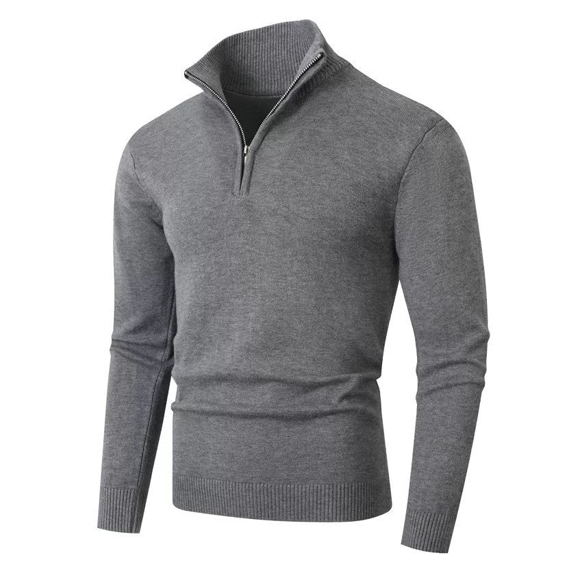 Men's Knit Zip Neck Pullover with Long Sleeves
