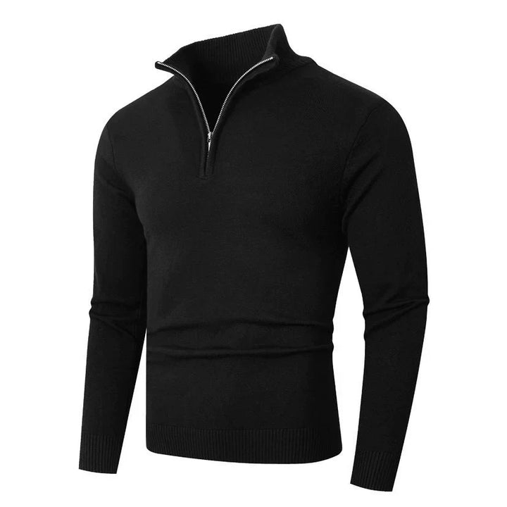 Men's Knit Zip-Up High Collar Sweater with Long Sleeves