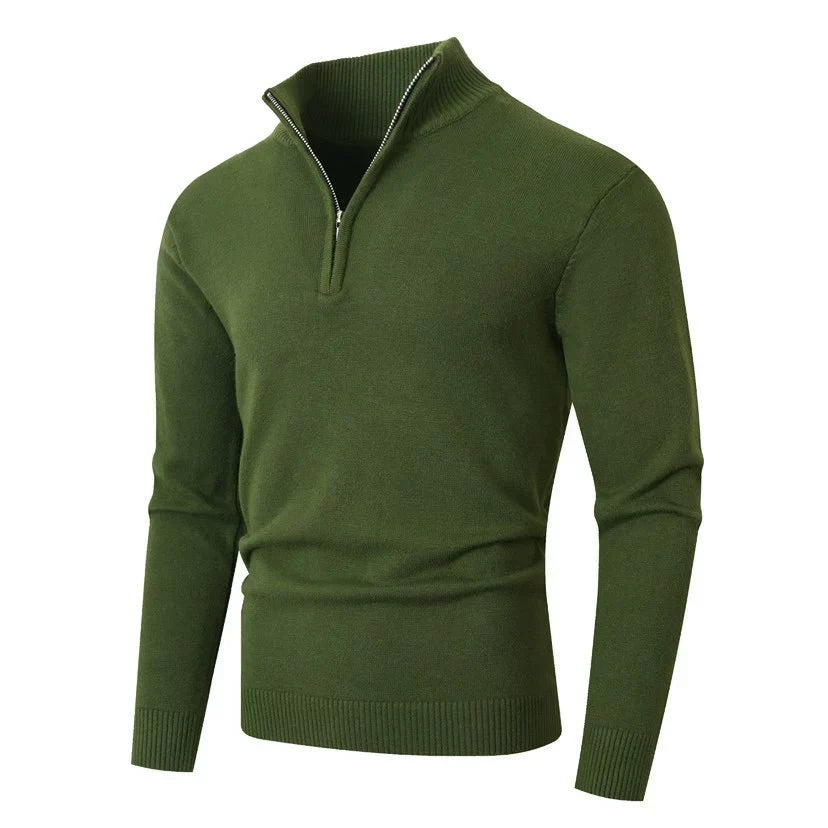 Men's Knit Zip Neck Pullover with Long Sleeves