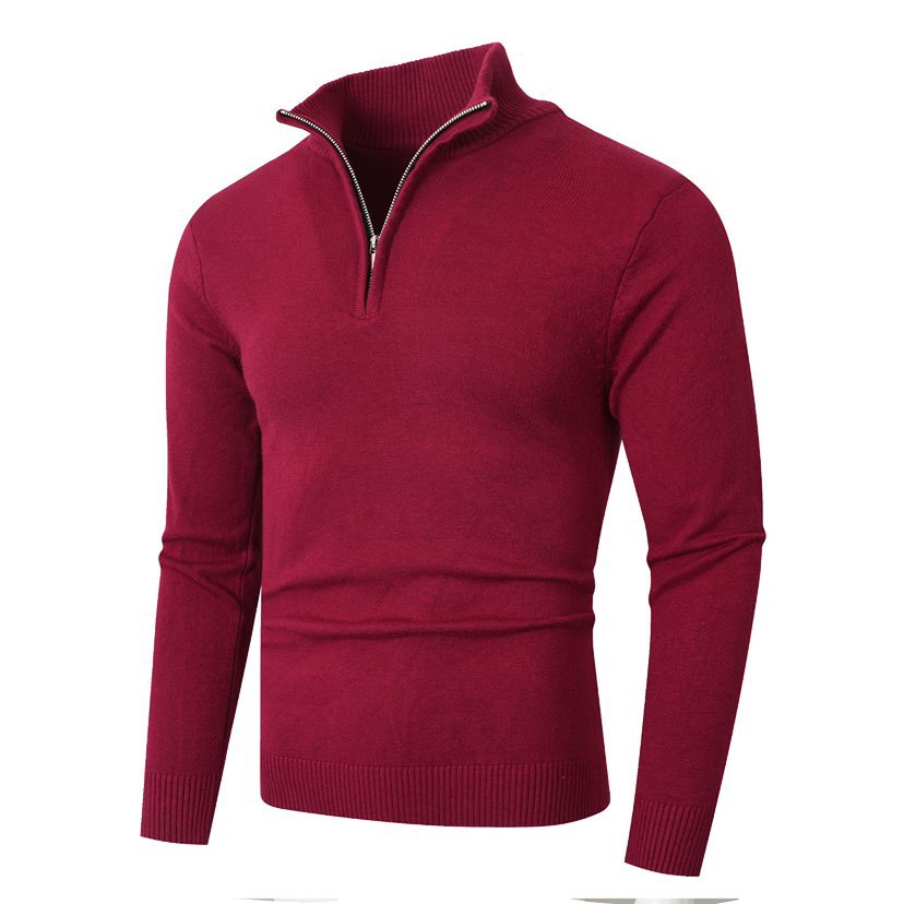 Men's Knit Zip Neck Pullover with Long Sleeves