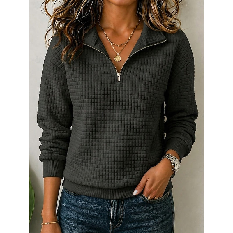Women's Textured Knit Half-Zip Sweater with High Collar
