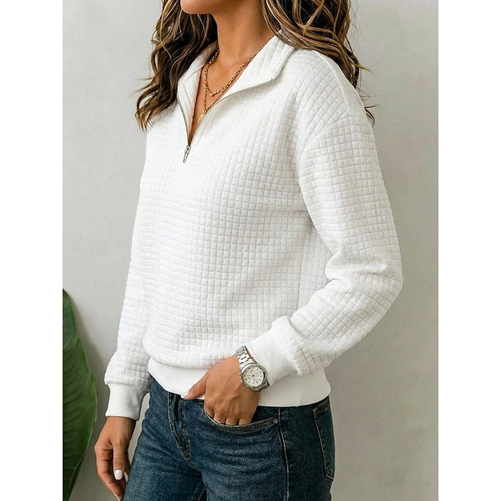 Women's Textured Knit Half-Zip Sweater with High Collar