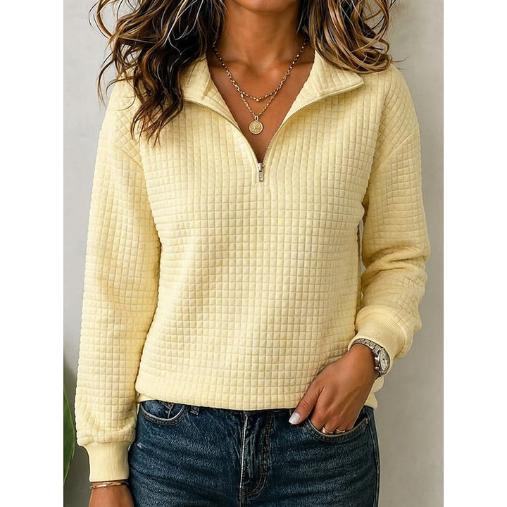Women's Textured Knit Half-Zip Sweater with High Collar