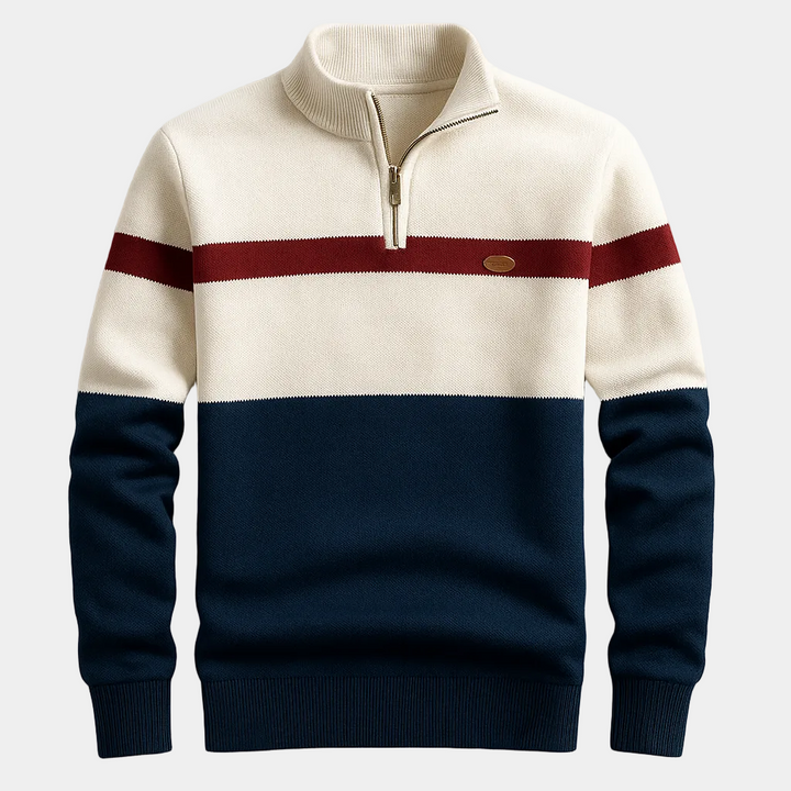 Men's Striped Half-Zip Sweater - Elena Harper