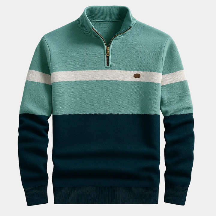 Men's Striped Half-Zip Sweater - Elena Harper