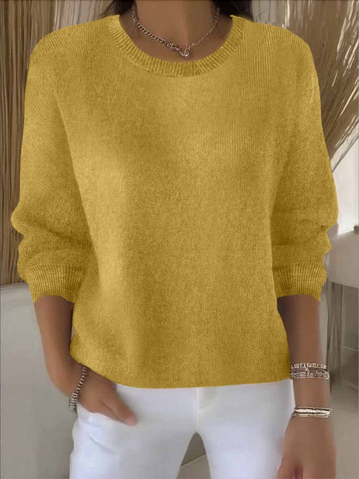Women's Ribbed Knit Sweater with Round Neck and Long Sleeves
