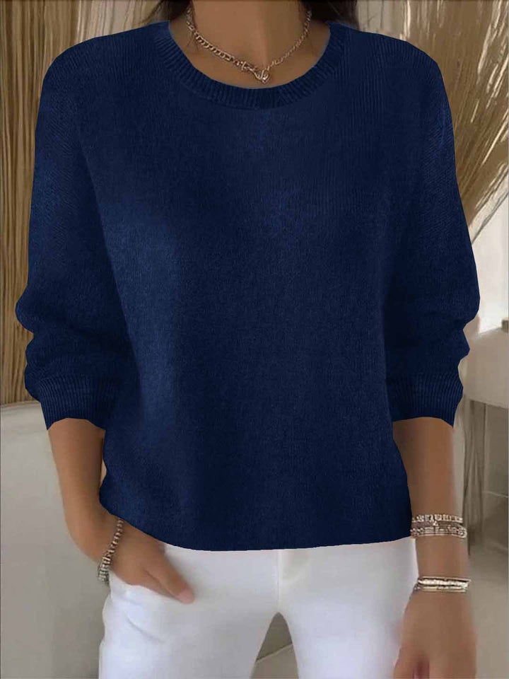 Women's Ribbed Knit Sweater with Round Neck and Long Sleeves