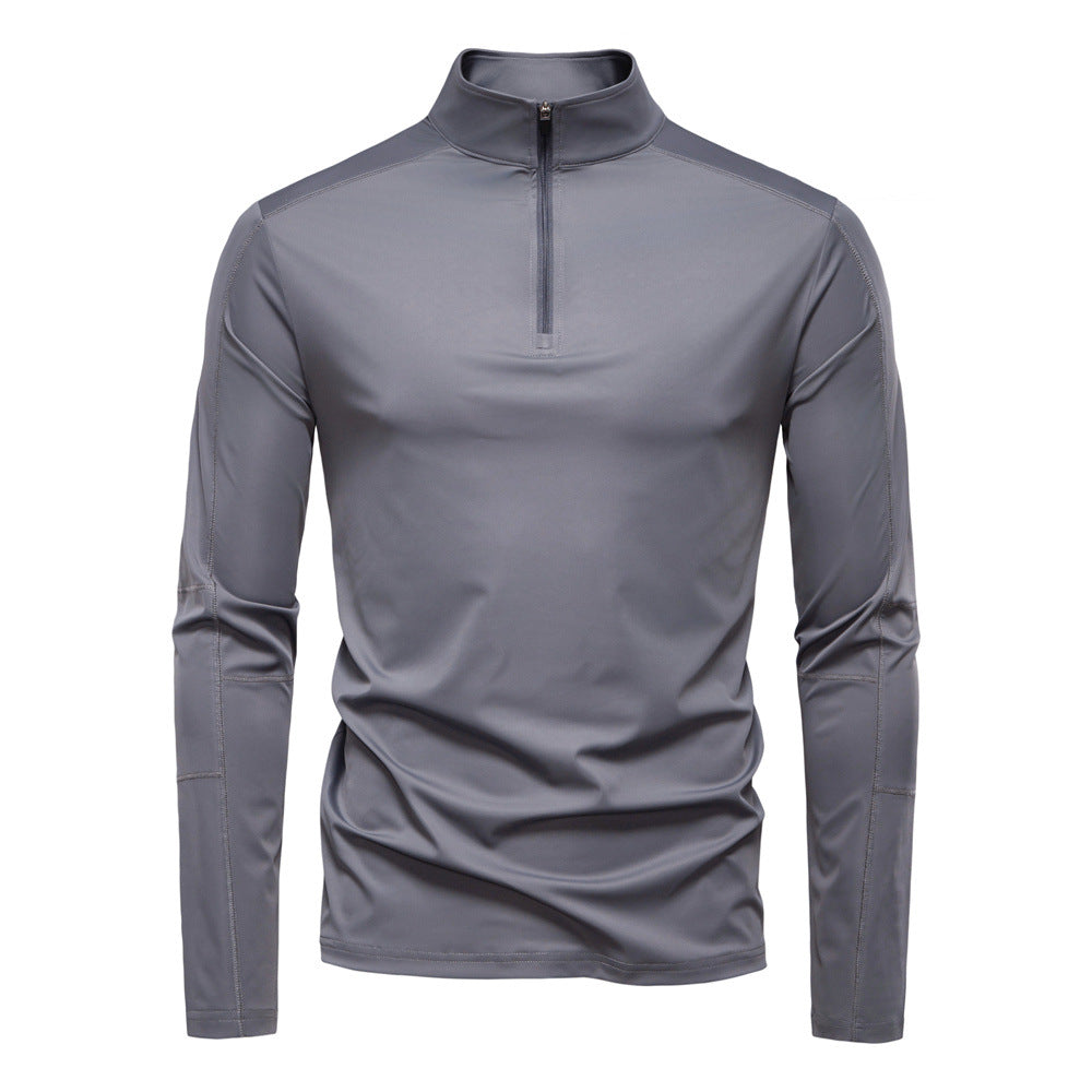 Men's High Collar Half-Zip Sweater with Long Sleeves
