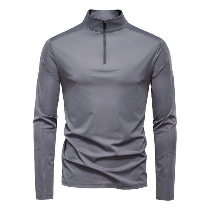 Men's High Collar Half-Zip Sweater with Long Sleeves