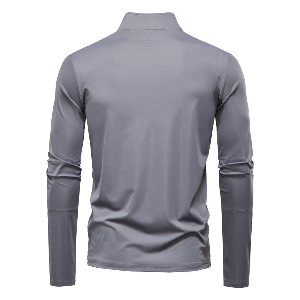 Men's High Collar Half-Zip Sweater with Long Sleeves