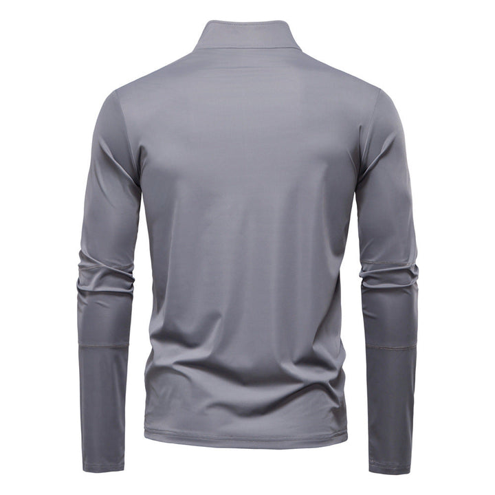 Men's High Collar Half-Zip Sweater with Long Sleeves