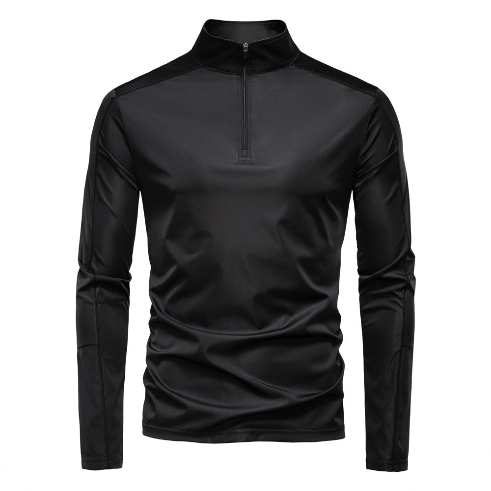 Men's High Collar Half-Zip Sweater with Long Sleeves