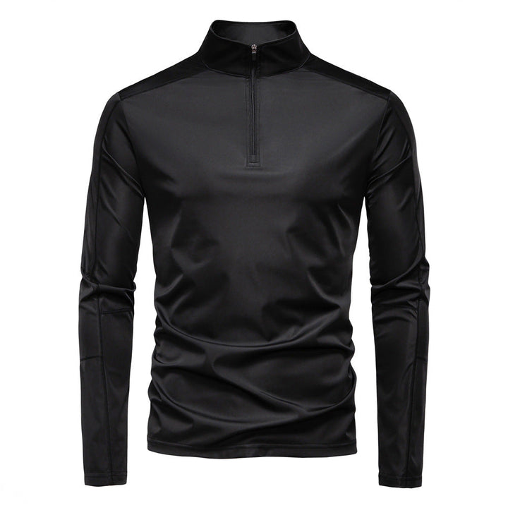 Men's High Collar Half-Zip Sweater with Long Sleeves